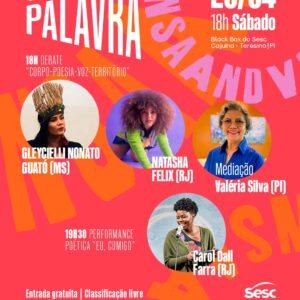 Arte da Palavra no sesc Cajuina será mediado pela escritora Valéria Silva